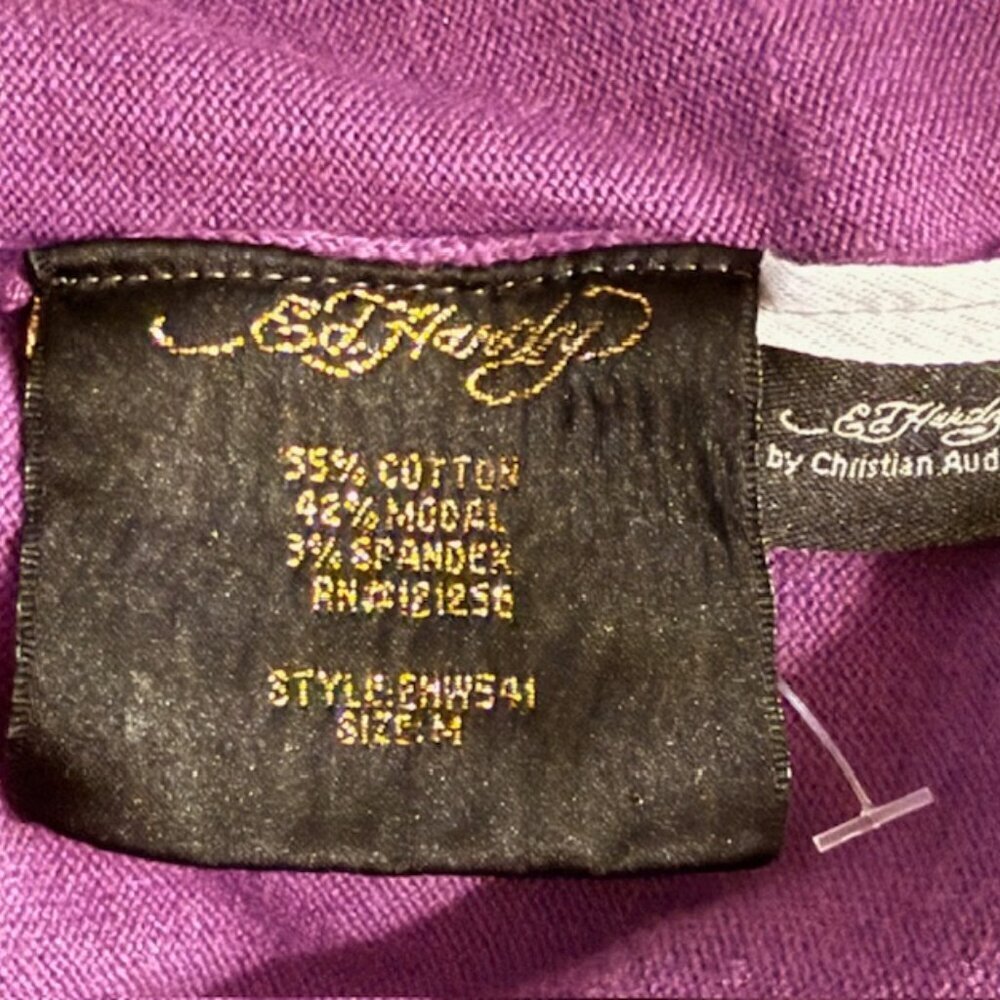 Ed Hardy Sweater Dress Beauty Graphic Print Rhinestone Purple Long Sleeves M EUC - Picture 15 of 16